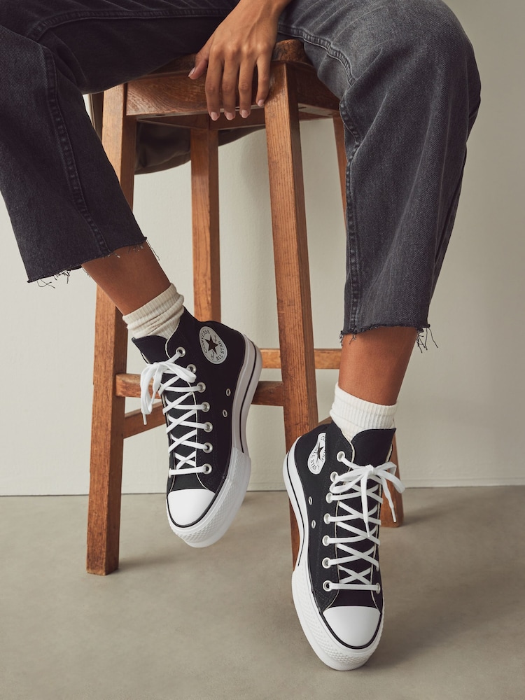 Converse Black Pale Platform Lift High Top Trainers - Image 2 of 14