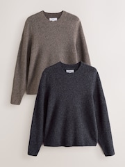 Neutral/Charcoal Grey Relaxed Fit Cosy Crew Neck Jumpers 2 Pack - Image 1 of 10