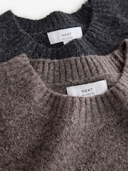 Neutral/Charcoal Grey Relaxed Fit Cosy Crew Neck Jumpers 2 Pack - Image 9 of 10