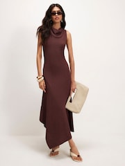 River Island Brown Textured Halter Midi Dress - Image 1 of 4