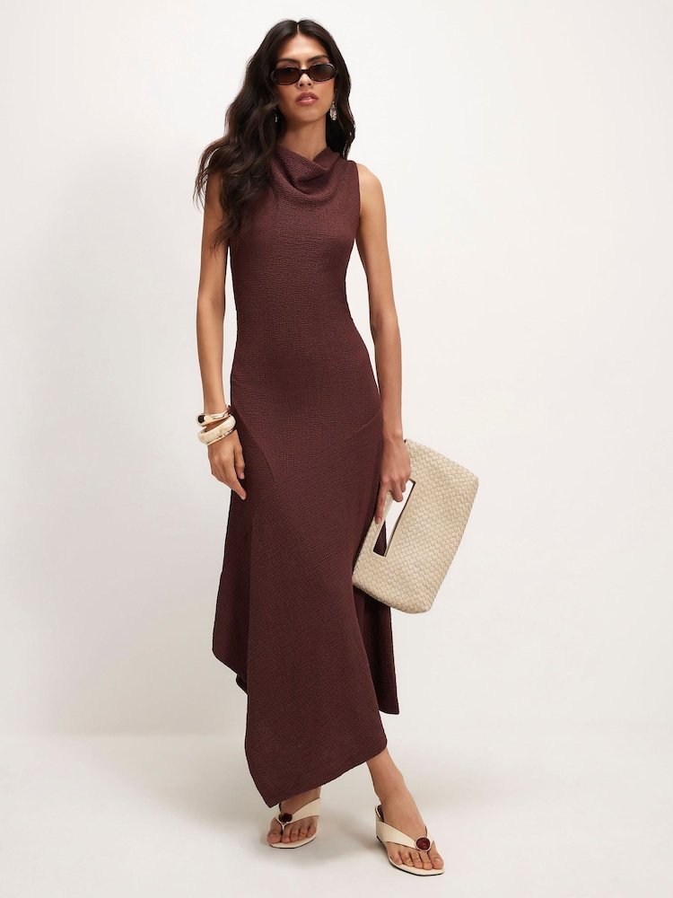 River Island Brown Textured Halter Midi Dress - Image 1 of 4