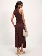 River Island Brown Textured Halter Midi Dress - Image 3 of 4