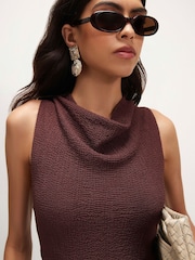 River Island Brown Textured Halter Midi Dress - Image 4 of 4
