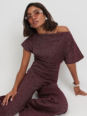 River Island Red Metallised Fibre Hem Drape Top - Image 1 of 4
