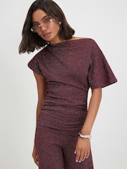 River Island Red Metallised Fibre Hem Drape Top - Image 2 of 4