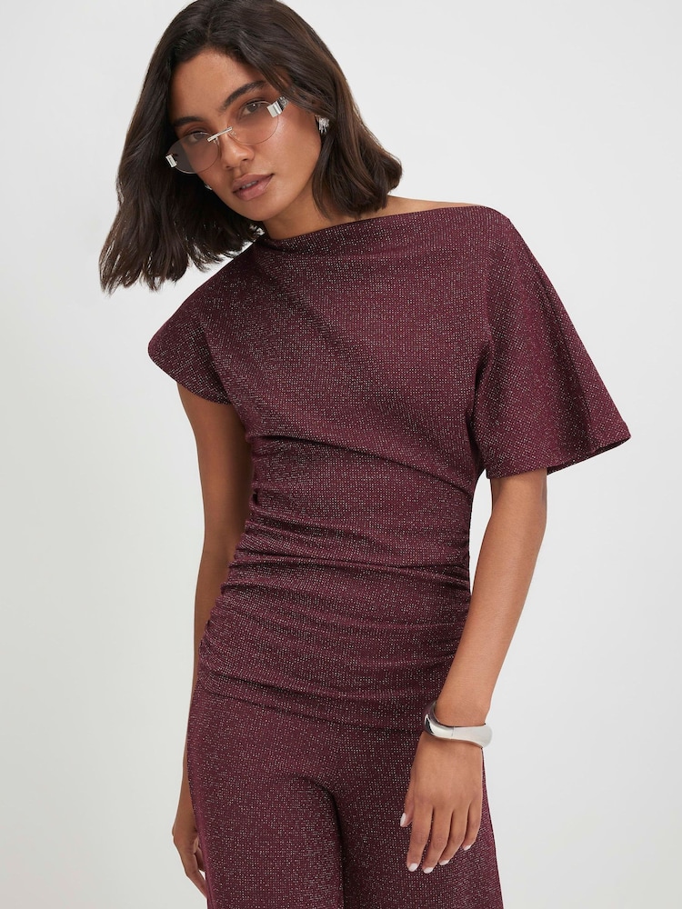 River Island Red Metallised Fibre Hem Drape Top - Image 2 of 4 River Island Red Metallised Fibre Hem Drape Top - Image 2 of 4
