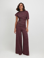River Island Red Metallised Fibre Hem Drape Top - Image 3 of 4