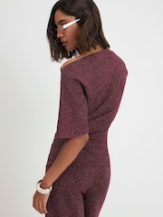 River Island Red Metallised Fibre Hem Drape Top - Image 4 of 4