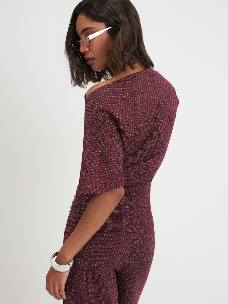 River Island Red Metallised Fibre Hem Drape Top - Image 4 of 4 River Island Red Metallised Fibre Hem Drape Top - Image 4 of 4