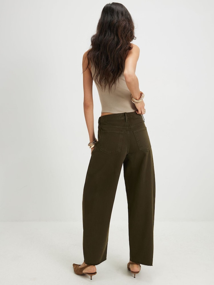 River Island Green Twist Seam Barrel Jeans - Image 2 of 4 River Island Green Twist Seam Barrel Jeans - Image 2 of 4