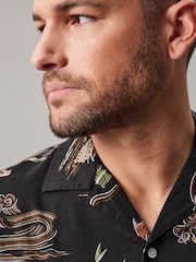 Black Printed Short Sleeve Shirt With Cuban Collar - Image 4 of 7