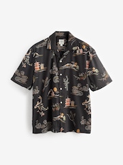 Black Printed Short Sleeve Shirt With Cuban Collar - Image 5 of 7