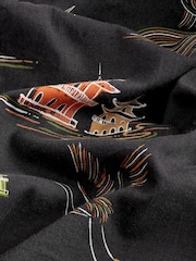 Black Printed Short Sleeve Shirt With Cuban Collar - Image 6 of 7