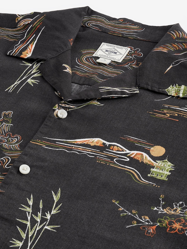 Black Printed Short Sleeve Shirt With Cuban Collar - Image 7 of 7 Black Printed Short Sleeve Shirt With Cuban Collar - Image 7 of 7