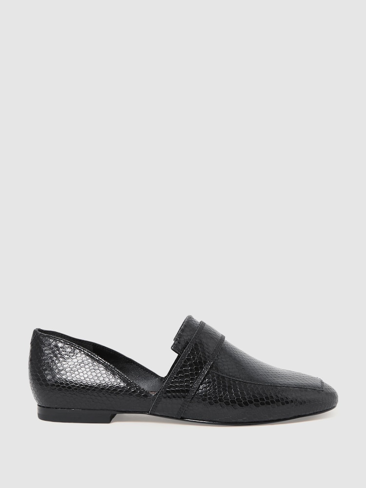 Reiss Black Irina Leather Animal Print Loafers - Image 1 of 5