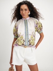 River Island Cream Floral Puff Sleeve Blouse - Image 1 of 4