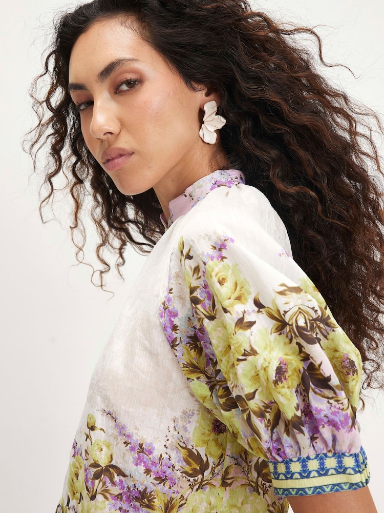 River Island Cream Floral Puff Sleeve Blouse - Image 2 of 4