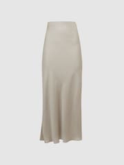 Reiss Silver Avril Metallic Fitted High Rise Midi Skirt - Image 2 of 4