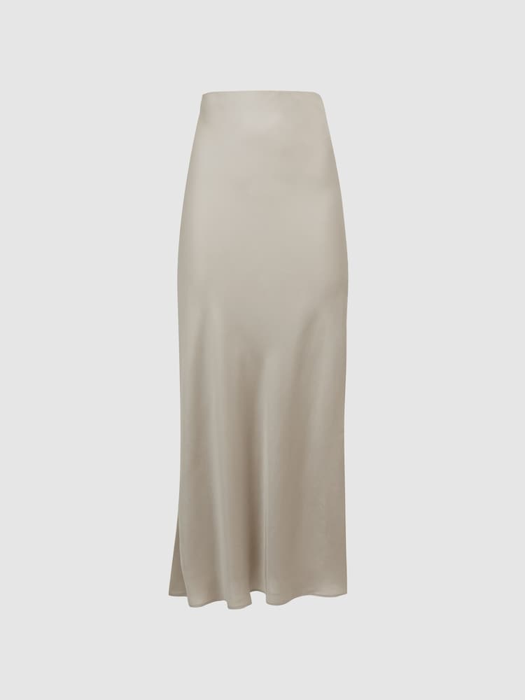 Reiss Silver Avril Metallic Fitted High Rise Midi Skirt - Image 2 of 4