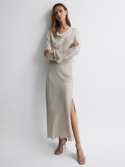 Reiss Silver Avril Metallic Fitted High Rise Midi Skirt - Image 3 of 4