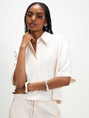 River Island Cream Satin Polo Top - Image 1 of 4