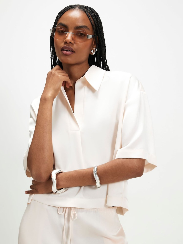 River Island Cream Satin Polo Top - Image 1 of 4