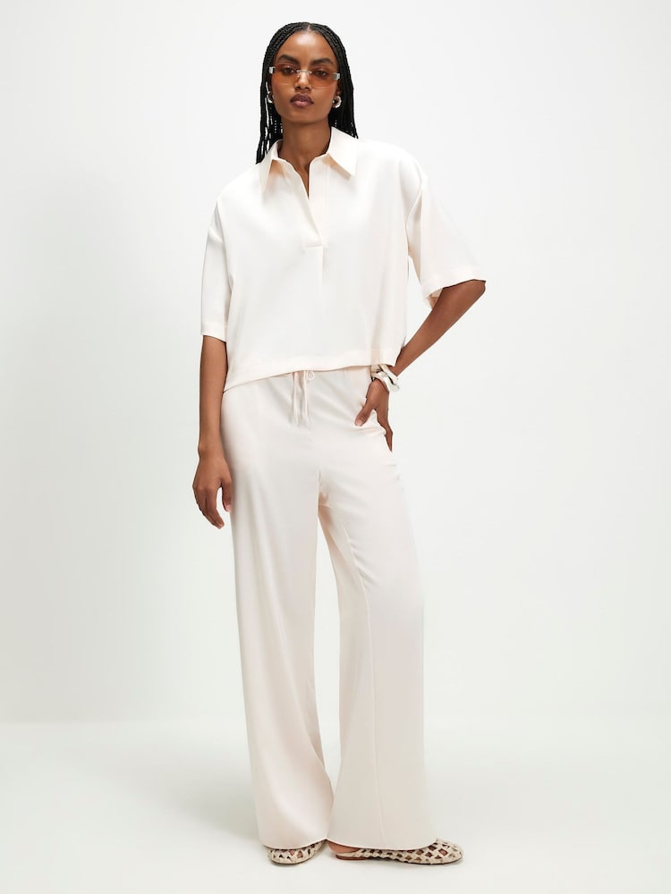 River Island Cream Satin Polo Top - Image 2 of 4