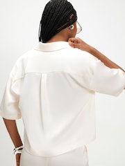 River Island Cream Satin Polo Top - Image 3 of 4