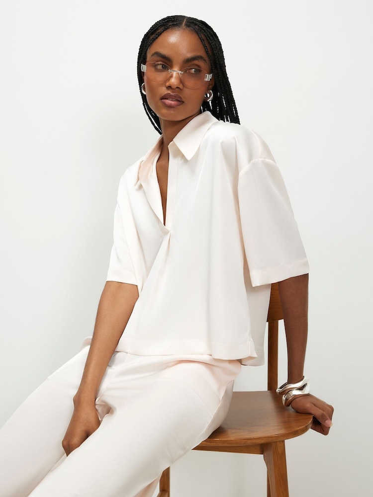 River Island Cream Satin Polo Top - Image 4 of 4