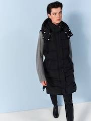 Black Padded Longline Gilet - Image 1 of 8