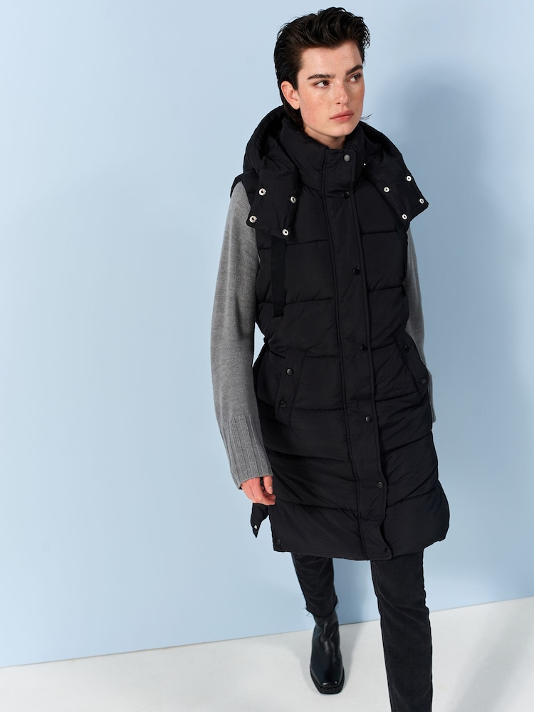 Black Padded Longline Gilet - Image 1 of 8