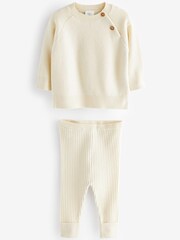 Cream Baby Knitted Jumper & Leggings 2 Piece Set (0mths-2yrs) - Image 3 of 5