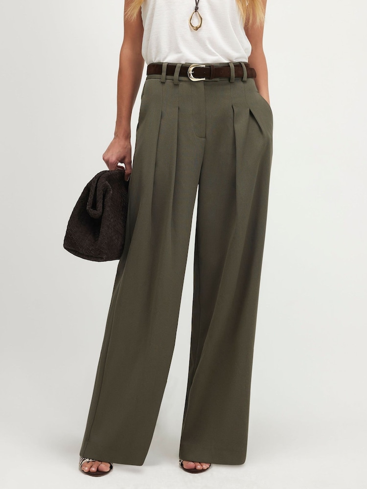 River Island Green Pique Wide Leg Trousers - Image 1 of 3 River Island Green Pique Wide Leg Trousers - Image 1 of 3