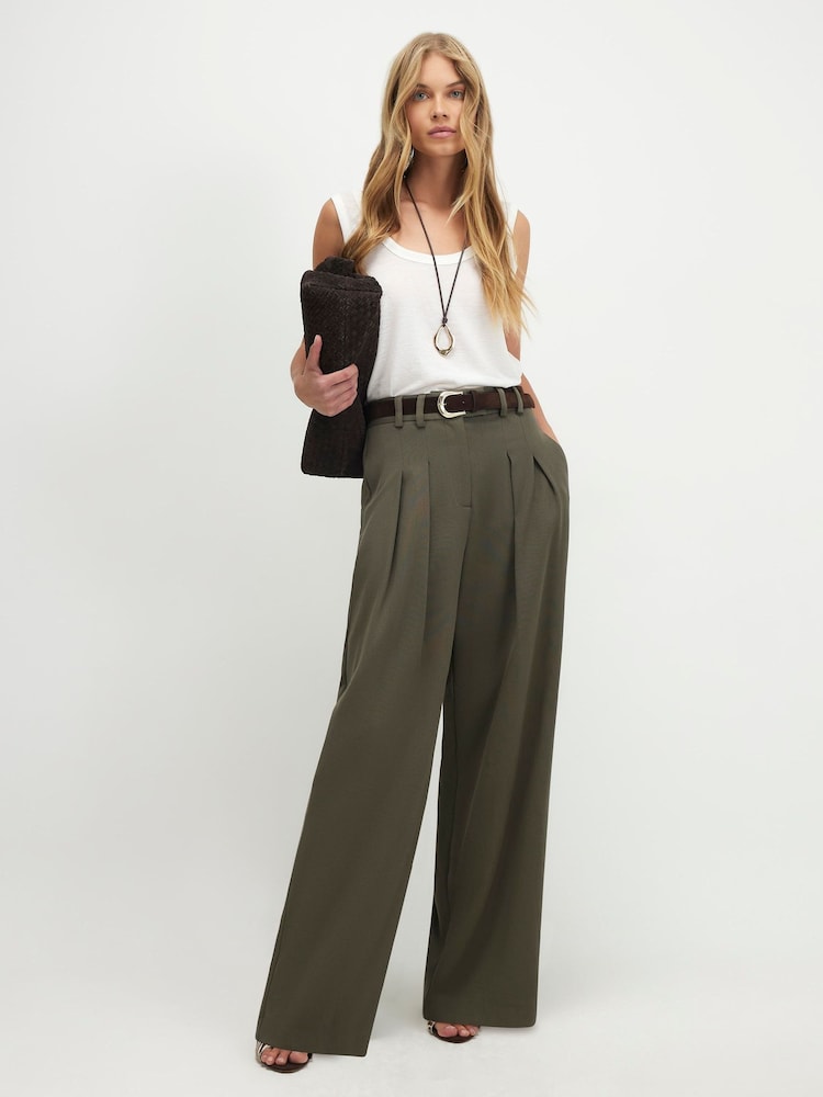 River Island Green Pique Wide Leg Trousers - Image 3 of 3 River Island Green Pique Wide Leg Trousers - Image 3 of 3