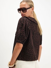 River Island Brown Puff Leopard Collar Shirt - Image 2 of 4