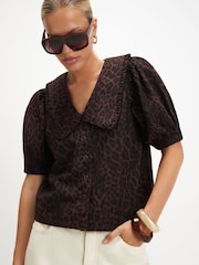 River Island Brown Puff Leopard Collar Shirt - Image 3 of 4