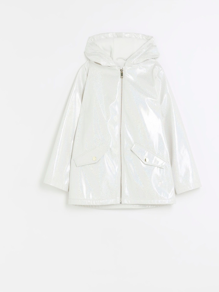 River Island White Girls Glitter Rain Coat - Image 1 of 4