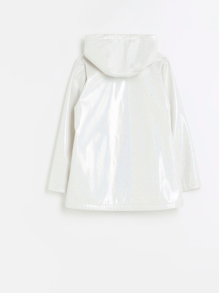 River Island White Girls Glitter Rain Coat - Image 2 of 4