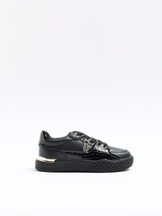 River Island Black Girls Croc Effect Patent Trainers - Image 1 of 5