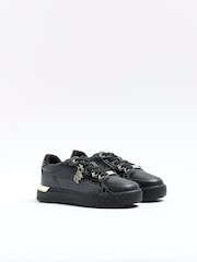 River Island Black Girls Croc Effect Patent Trainers - Image 2 of 5