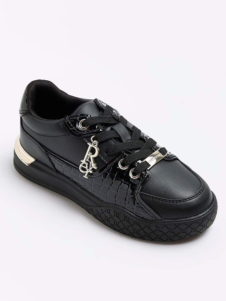 River Island Black Girls Croc Effect Patent Trainers - Image 5 of 5