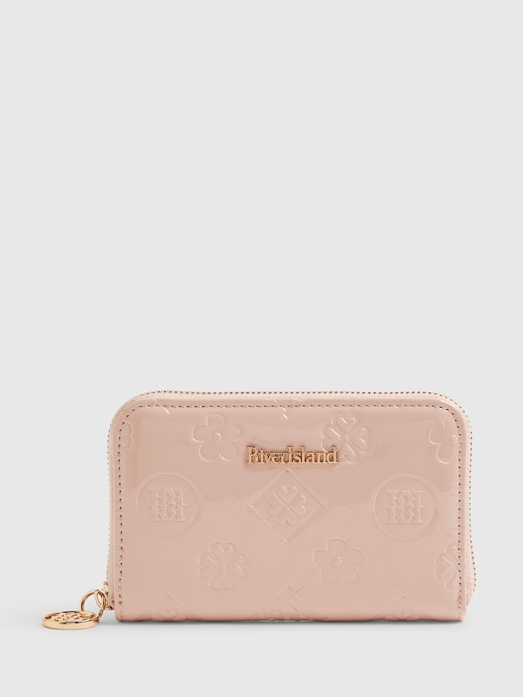 River Island Pink Embossed Monogram Patent Purse - Image 1 of 5 River Island Pink Embossed Monogram Patent Purse - Image 1 of 5