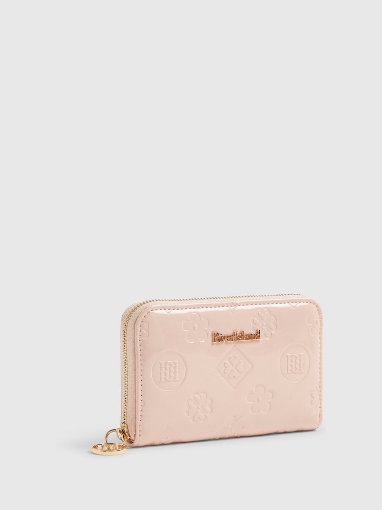 River Island Pink Embossed Monogram Patent Purse - Image 2 of 5 River Island Pink Embossed Monogram Patent Purse - Image 2 of 5
