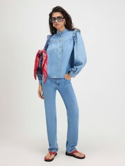 River Island Blue Long Sleeve Ruffle Shirt - Image 1 of 4