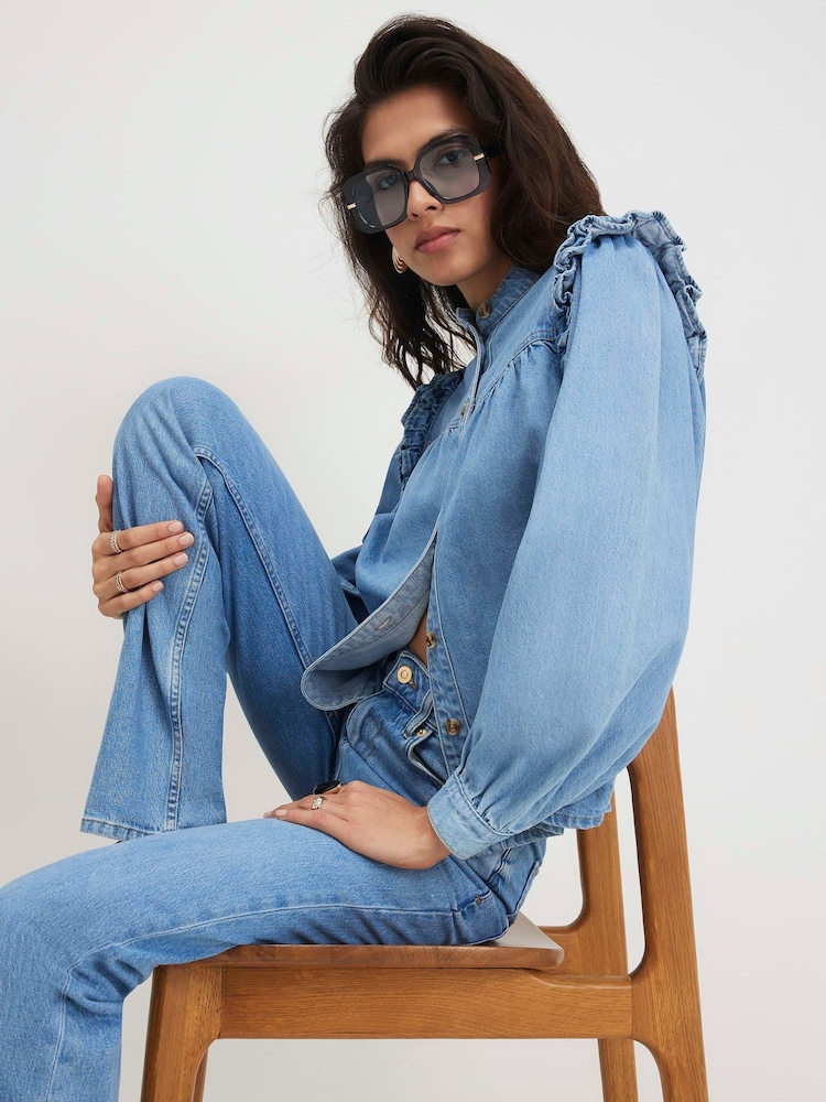 River Island Blue Long Sleeve Ruffle Shirt - Image 2 of 4