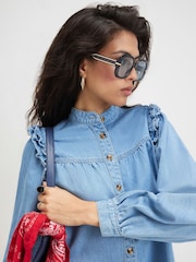 River Island Blue Long Sleeve Ruffle Shirt - Image 3 of 4