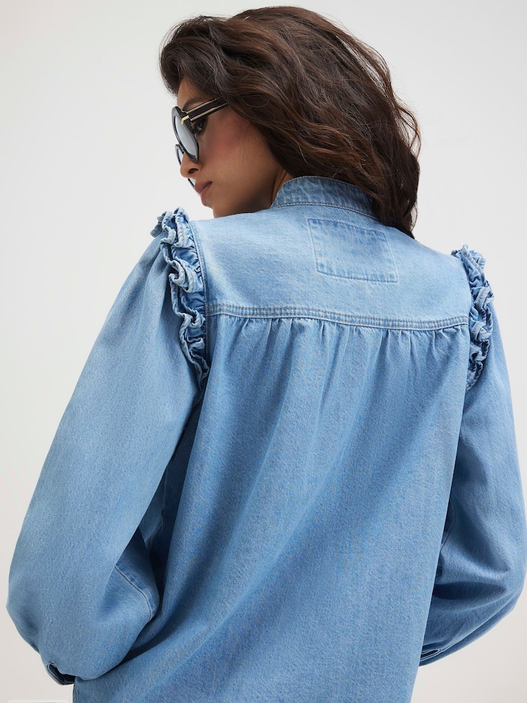 River Island Blue Long Sleeve Ruffle Shirt - Image 4 of 4