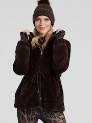 South Beach Brown Faux Fur Jacket with Waist Ties - Image 1 of 6