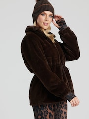 South Beach Brown Faux Fur Jacket with Waist Ties - Image 5 of 6