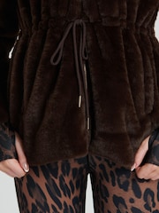 South Beach Brown Faux Fur Jacket with Waist Ties - Image 6 of 6
